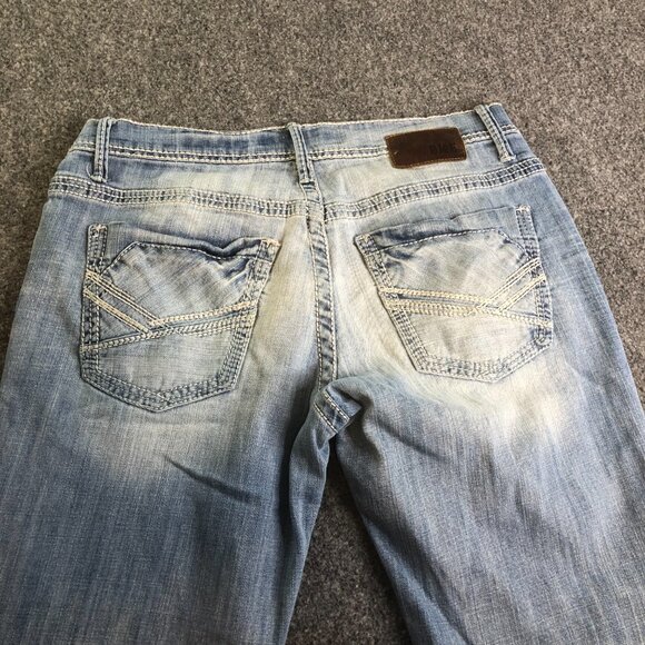 BKE Jeans Mens 33L 33x31 Blue Carter Bootcut Wester Faded Whiskering - Picture 9 of 11